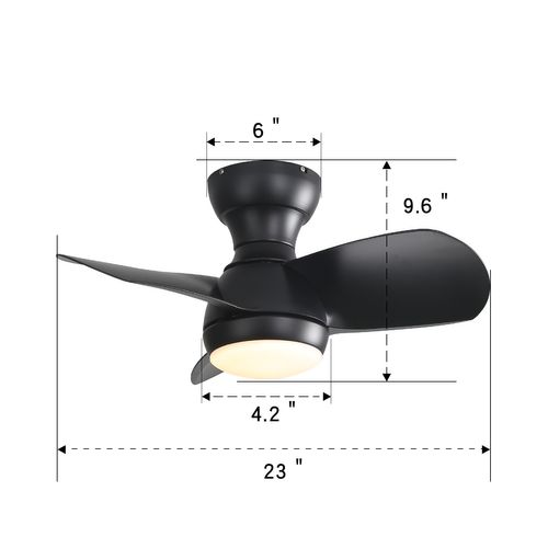 Ventilateur De Plafond 58.4 Cm + LED 18 W, 3 Pales En Abs , Et Télécommande, Noir