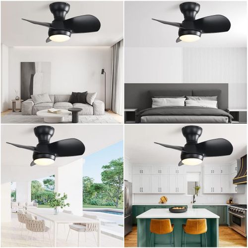 Ventilateur De Plafond 58.4 Cm + LED 18 W, 3 Pales En Abs , Et Télécommande, Noir