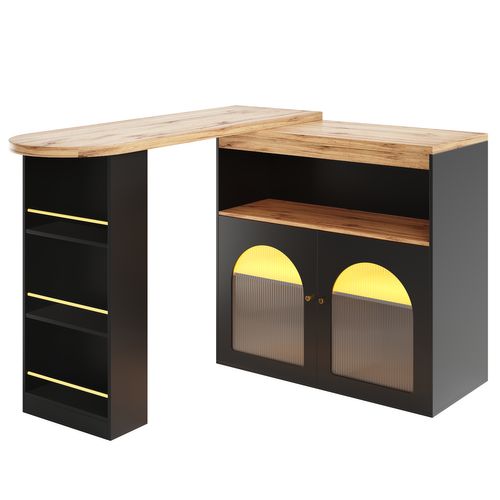 Table De Bar Rétractable Moderne 138-193 X 39 X 105 Cm Avec Espace De Rangement, LED, Mdf, Noir