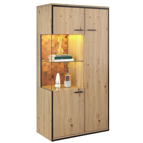 Vitrine Moderne 77.5lx40lx150h Cm, Avec Éclairage LED, Porte Vitrée, Mdf, Grain De Bois