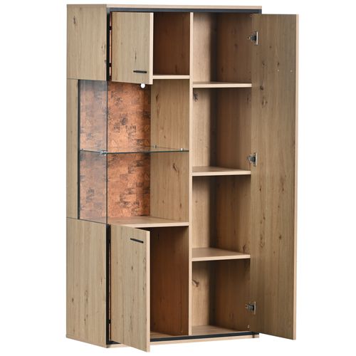 Vitrine Moderne 77.5lx40lx150h Cm, Avec Éclairage LED, Porte Vitrée, Mdf, Grain De Bois