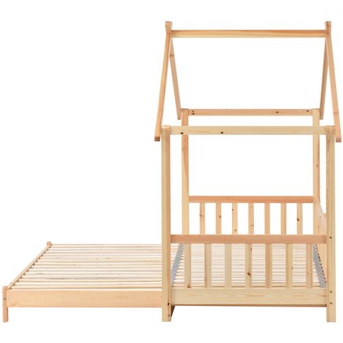 Lit Gigogne Lit Cabane Enfant 90/180 X200, Bois De Pin Massif, Couleur Naturelle