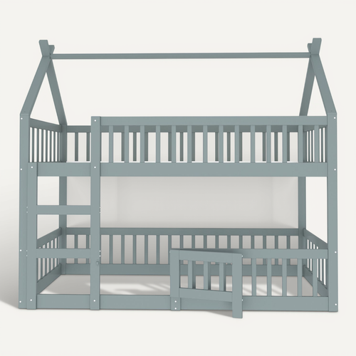 Lit Superposé Enfant 90x200 Cm, Design Loft, Lit Cabane En Bois, Gris
