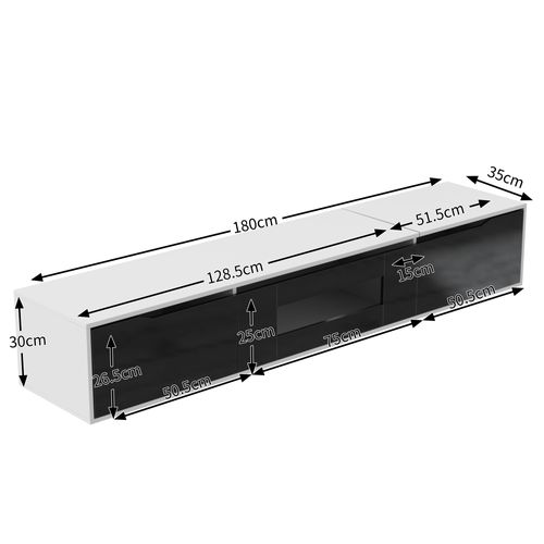 Meuble TV 180 Cm, Haute Brillance, Éclairage LED à Couleur Changeante, Assorti Au Noir Et Blanc