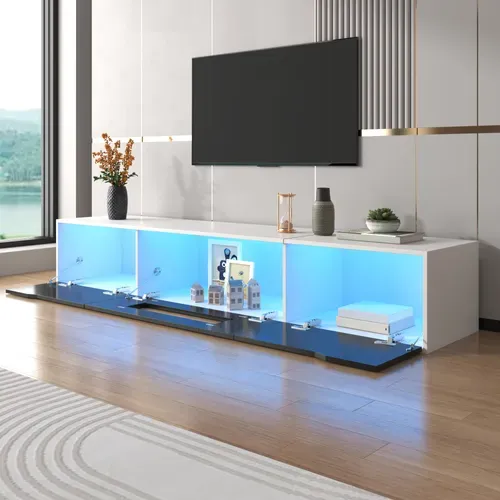 Meuble TV 180 Cm, Haute Brillance, Éclairage LED à Couleur Changeante, Assorti Au Noir Et Blanc