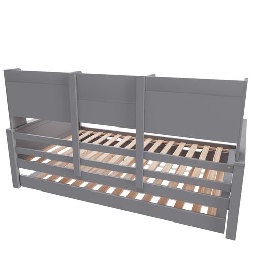 Lit Gigogne 90x200/90x190 Cm, Lit De Repos En Bois, Avec Compartiments De Rangement, Gris