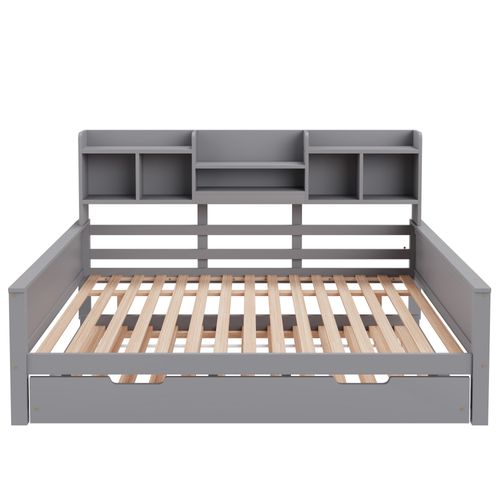 Lit De Repos, 90x200cm, Lit Gigogne, Canapé-lit Avec Deux Tiroirs Lit Simple Sans Matelas Lin Style Minimaliste Gris 97303432