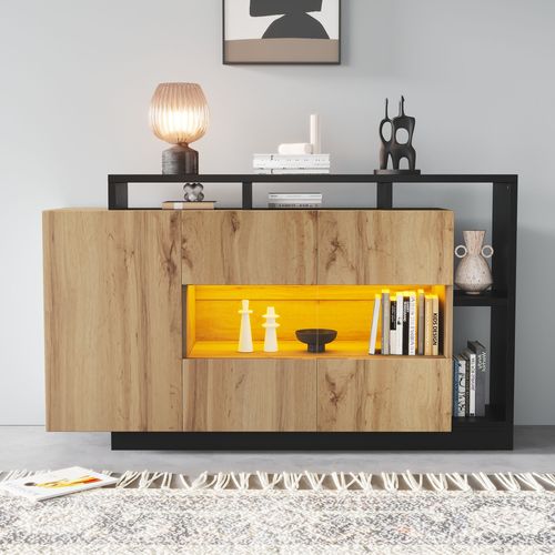 Buffet LED 140x44x94cm 3 Portes Mdf+acrylique – Rangement Cuisine