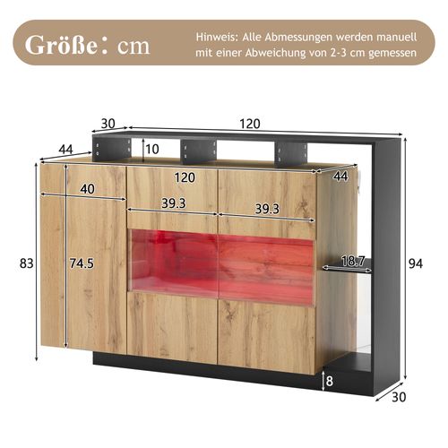 Buffet LED 140x44x94cm 3 Portes Mdf+acrylique – Rangement Cuisine