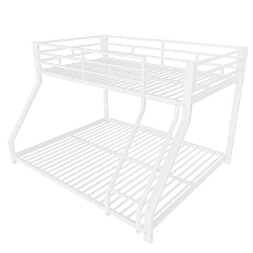 Lit Superposé, 90x200 Cm+140x200 Cm, Avec Clôture Anti-chute Et Escaliers, Cadre En Fer, Blanc