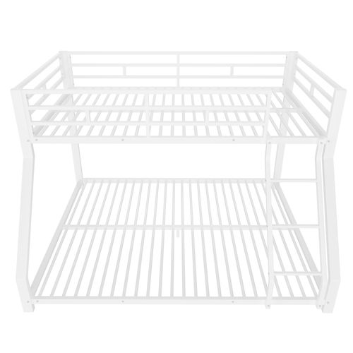 Lit Superposé, 90x200 Cm+140x200 Cm, Avec Clôture Anti-chute Et Escaliers, Cadre En Fer, Blanc