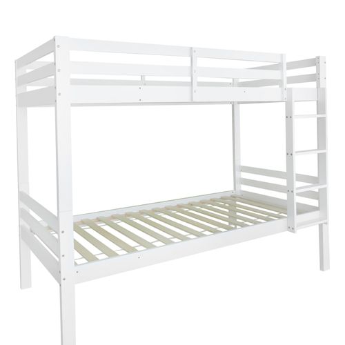 Lit Superposé Enfant 90x200cm, Lit Divisé En 2 Lits Simples, Bois De Pin + Mdf, Blanc