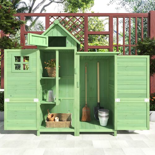 Abri De Jardin,118 X 54 X 173 Cm,bois,vert,toit En Pvc Étanche