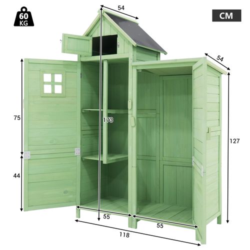 Abri De Jardin,118 X 54 X 173 Cm,bois,vert,toit En Pvc Étanche