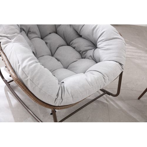 Fauteuil à Bascule D'extérieur En Rotin, Coussin Rembourré En Cotton, Cadre En Ancier, Gris Clair
