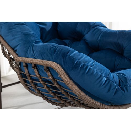 Fauteuil à Bascule D'extérieur En Rotin, Coussin Rembourré, Cadre En Ancier, Bleu Marine