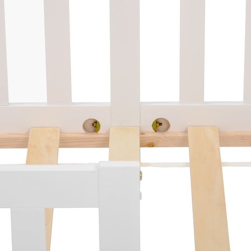 Lit Cabane Lit Enfant 90x200cm Avec Barrière Et Sommier à Lattes, Lit En Bois, Blanc