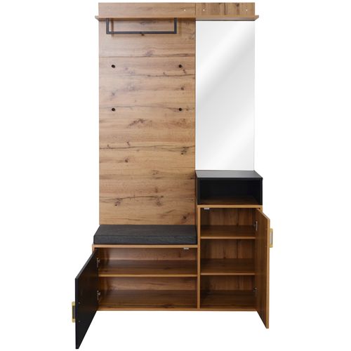 Vestiaire d'entrée - armoire à chaussures - porte manteau avec miroir - banc et patère - noir