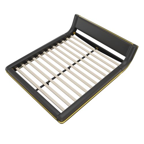 Lit Adulte 160x200 Pu Noir Avec LED, Télécommande 24 Touches, Design Moderne Au Sol