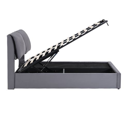 Lit Coffre 140x190 cm, Lit Adulte Avec 3 Tiroirs, En Velours, Gris