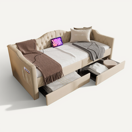 Lit Enfant 90x200 Avec Bureau Intégré Et Rangement - Bois Blanc, Prise USB, Sommier Inclus