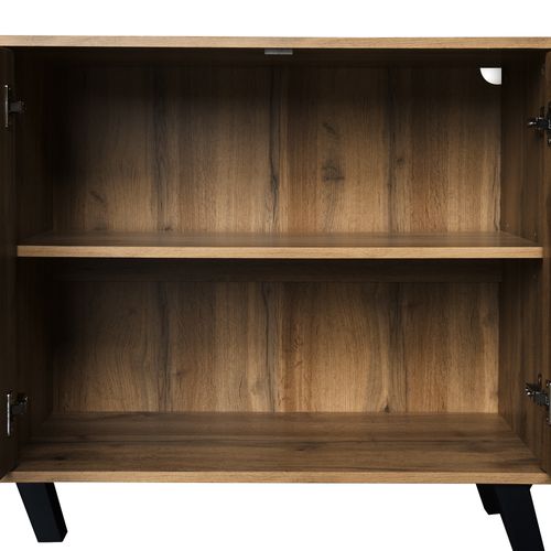 Buffet Moderne 160.5x35.5x78cm, 4 Portes, Poignées Noir Mat, Couleur Bois