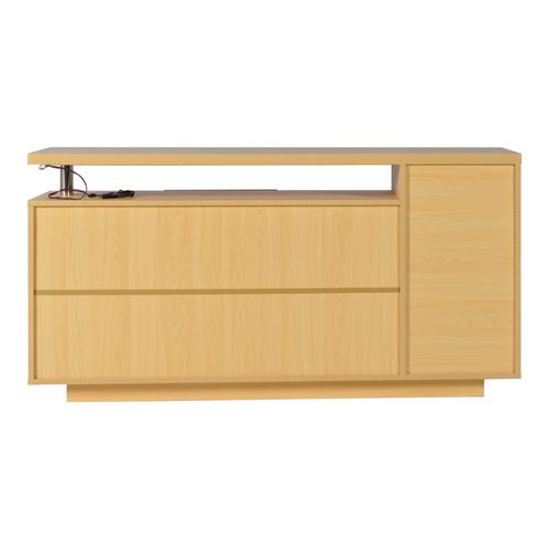 Buffet 140x40x70cm, 2 Portes, 3 Tiroirs, Avec Éclairage LED, Blanc + Couleur Bois