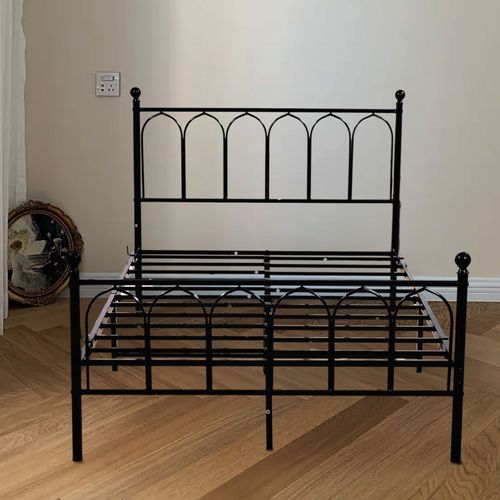 Lit Adulte 2 Personnes, Cadre De Lit, Lit 140x200 Cm, En Métal Noir Avec Sommier à Lattes