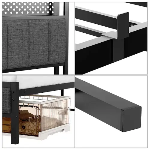 Lit Adulte 140x200 Cm En Métal, Cadre De Lit Noir Avec Sommier à Lattes, Ports USB Intégrés