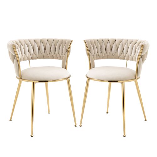 Fauteuil Moderne En Velours, Lot De 2, 57x55x70cm, Dossier Ajouré, Ivoire