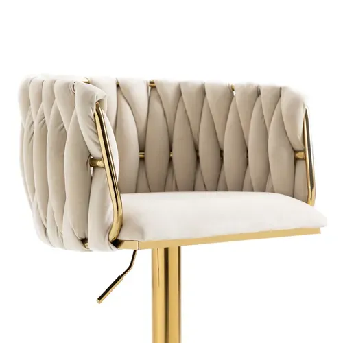 Tabouret De Bar Vintage En Velours, Lot De 2, 53x51x87cm, Pivotant à 360°, Hauteur Réglable, Ivoire