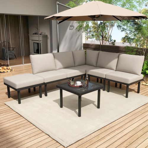 Ensemble De Canapés D'extérieur, salon de jardin, 6 Places, 1 Table Basse, Beige