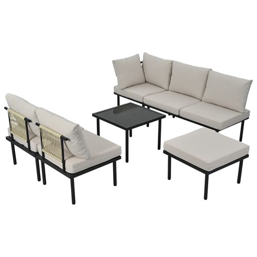 Ensemble De Canapés D'extérieur, salon de jardin, 6 Places, 1 Table Basse, Beige