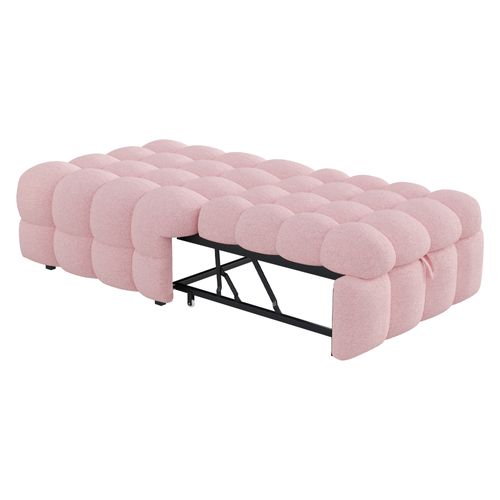 Lit Pliant Simple Rembourré 183x76x42cm, Repose-pieds 2 En 1, Canapé-lit, Tissu Teddy, Rose