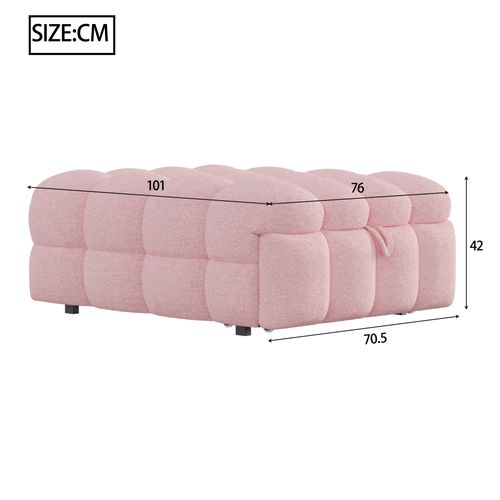Lit Pliant Simple Rembourré 183x76x42cm, Repose-pieds 2 En 1, Canapé-lit, Tissu Teddy, Rose