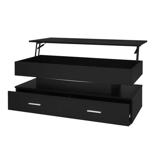 Table Basse, Table D'appoint Relevable Avec Éclairage LED Et Espace De Rangement, 2 Tiroirs, Noir