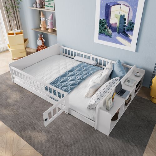 Lit Cabane Enfant 140x190 Cm En Pin Et MDF - Avec Barrières, Toit Et échelle, Couleur Naturelle