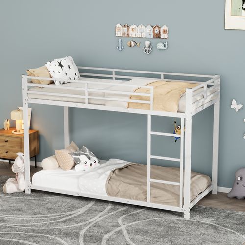 Lit Superposé 90x200 Cm En Métal Pour Enfants, Structure Solide Avec Barrière De Sécurité, Blanc