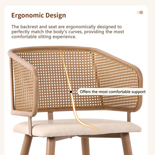 Chaise De Salle à Manger Moderne, Lot De 2 51x54x79cm, Dossier En Rotin, Marron Clair
