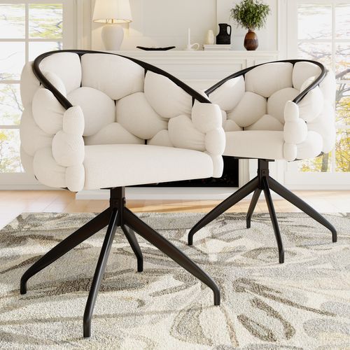 Chaise De Salle à Manger En Velours De Luxe, Lot De 2, 61 X 59 X 77,5 Cm, Pivotante à 360°, Beige