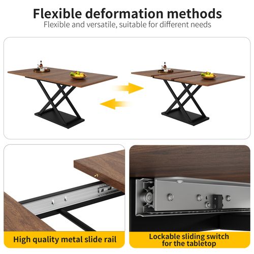 Table à Manger Extensible 120/160x80x75cm, Pieds Croisés En Fer Noir, Noyer + Noir
