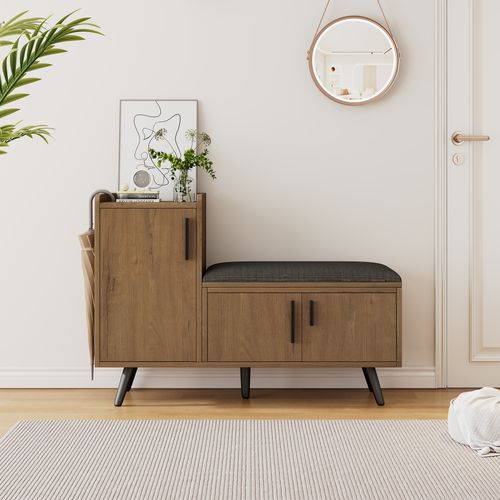 Banc à Chaussures Avec Rangement Et Assise Rembourrée - Design Naturel Moderne Pour Entrée - 2