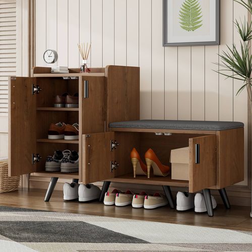 Banc à Chaussures Avec Rangement Et Assise Rembourrée - Design Naturel Moderne Pour Entrée - 13