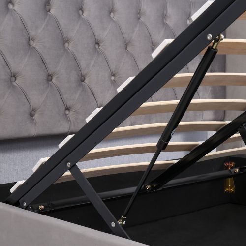 Lit Coffre Adulte 140x190 Cm, Décor Rivets, Sommier à Lattes, En Velours, Gris