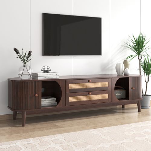 Meuble TV 170cm Avec 2 Portes Et 2 Tiroirs De Rangement, Meubles De Salon Marron