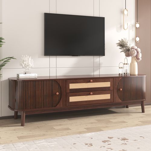 Meuble TV 170cm Avec 2 Portes Et 2 Tiroirs De Rangement, Meubles De Salon Marron