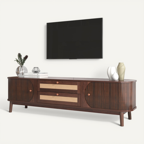 Meuble TV 170cm Avec 2 Portes Et 2 Tiroirs De Rangement, Meubles De Salon Marron