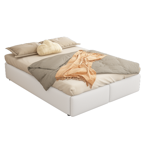 Lit Coffre Adulte 140x200 Cm Avec 2 Tiroirs, Sans Tête De Lit, En Lin, Blanc