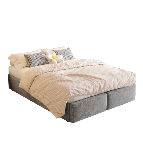 Lit Coffre Adulte 140x200 Cm Avec 2 Tiroirs, Sans Tête De Lit, En Lin, Gris