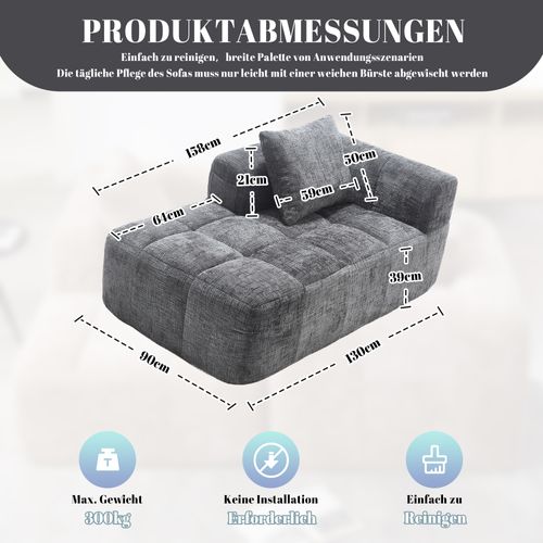 Méridienne Moderne 158 X 90 X 60 Cm, Aucune Installation Requise, 1 Coussin, gris